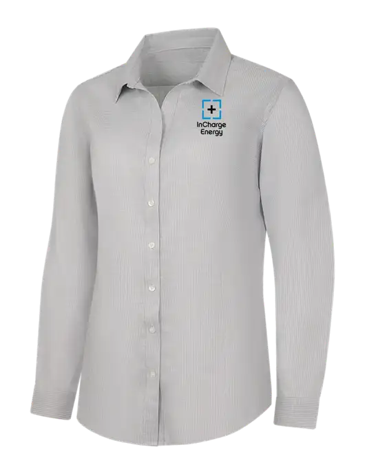 Light Grey/White Womens Pincheck Easy Care Shirt w/InCharge Logo