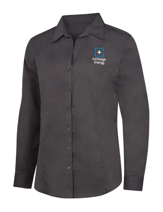 Womens Soft Black Crosshatch Easy Care Shirt w/InCharge Logo