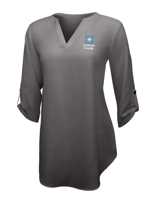 Dark Grey Womens 3/4 Sleeve Tunic Blouse w/InCharge Logo
