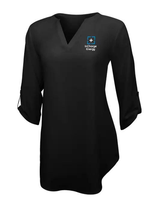 Womens Black 3/4 Sleeve Tunic Blouse w/InCharge Logo