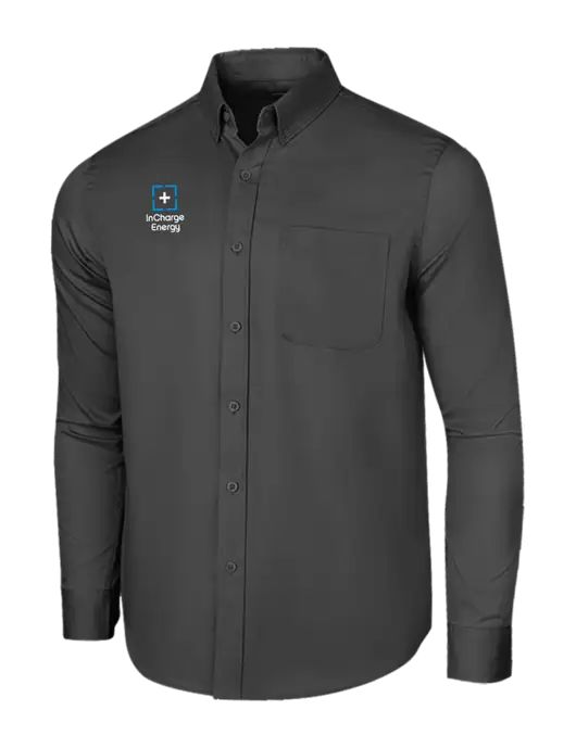 Long Sleeve Dark Grey Superpro React Twill Shirt w/InCharge Logo