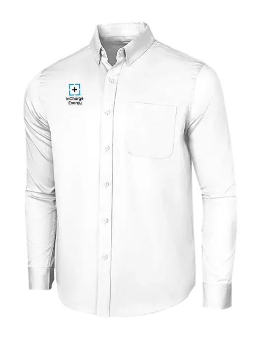 Long Sleeve White Superpro React Twill Shirt w/InCharge Logo