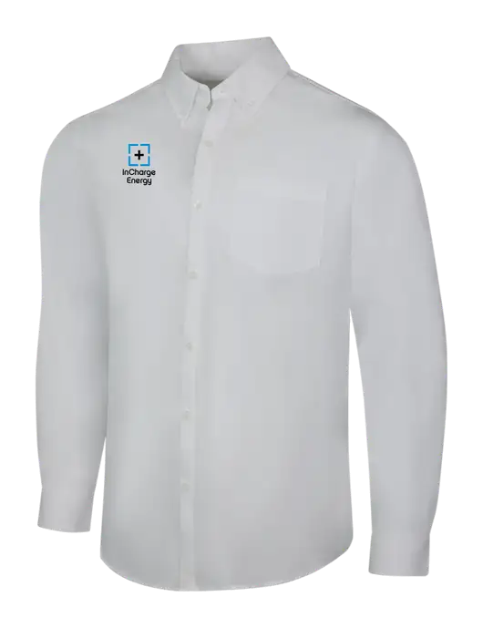 White Long Sleeve Carefree Poplin Shirt w/InCharge Logo