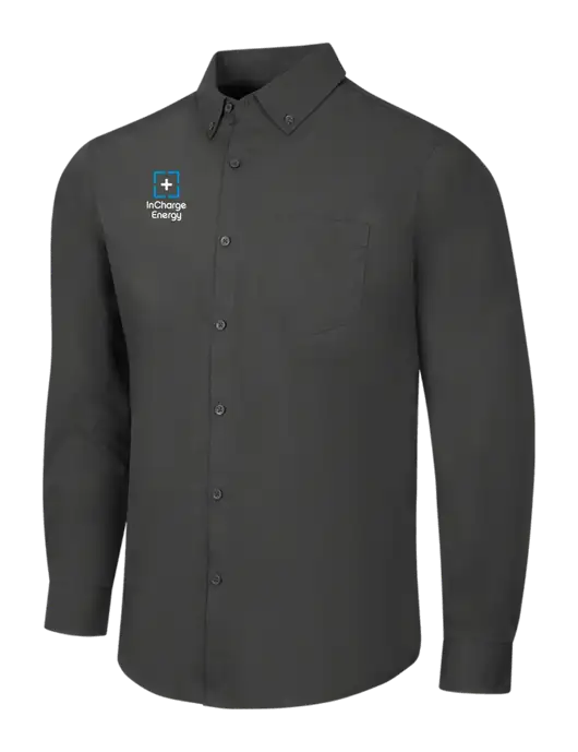 Dark Grey Long Sleeve Carefree Poplin Shirt w/InCharge Logo