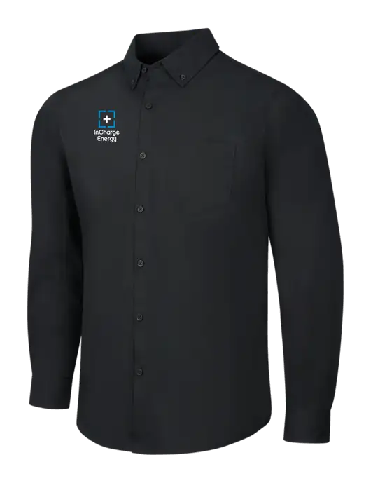 Black Long Sleeve Carefree Poplin Shirt w/InCharge Logo