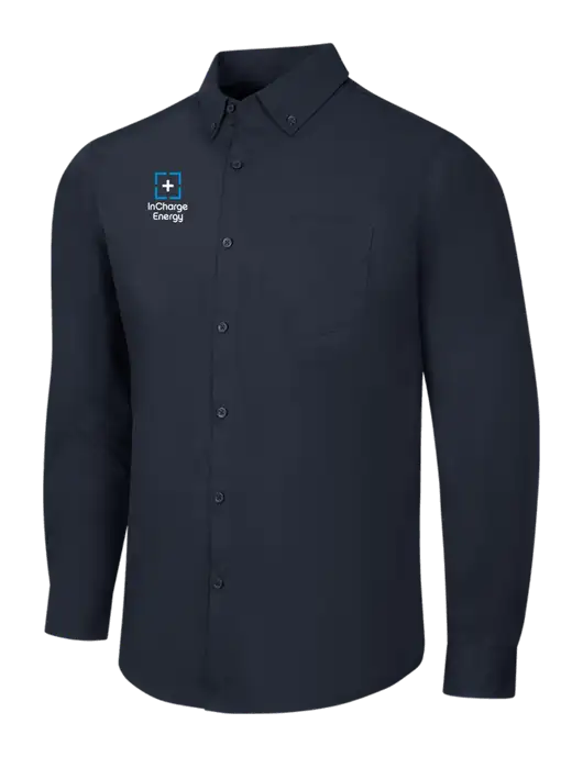 Navy Long Sleeve Carefree Poplin Shirt w/InCharge Logo