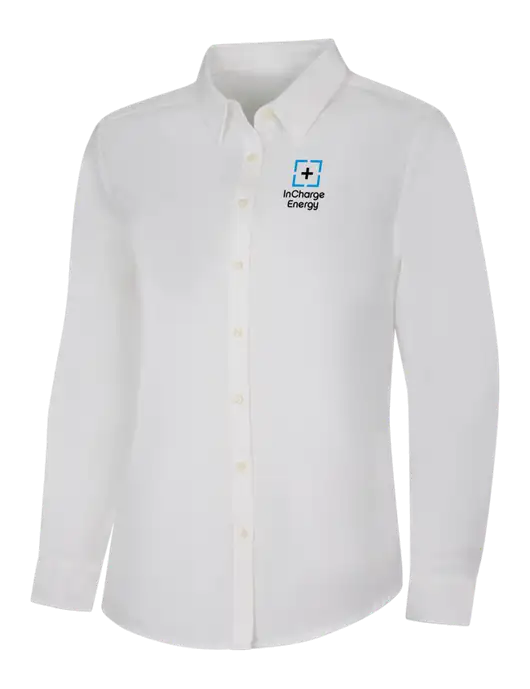 Womens White Long Sleeve Superpro React Twill Shirt w/InCharge Logo