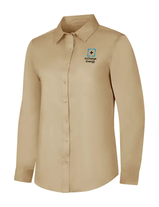 Dark Tan Womens Long Sleeve Superpro React Twill Shirt w/InCharge Logo