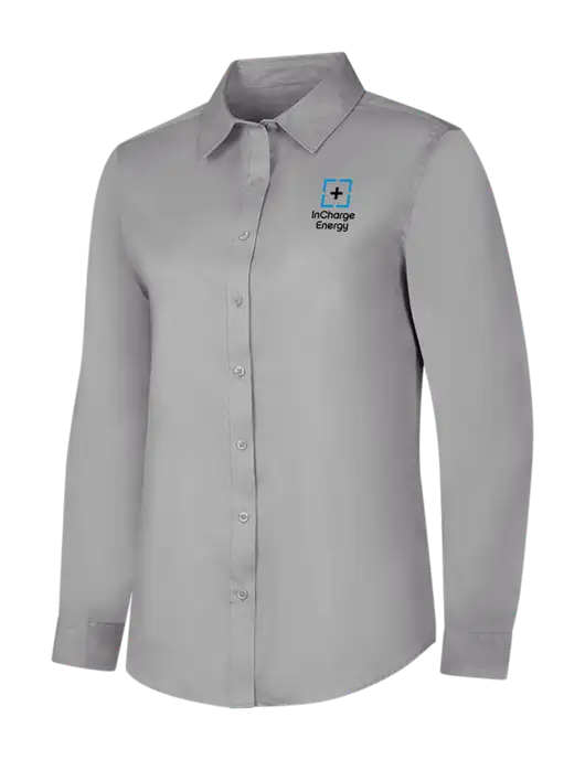 Light Grey Womens Long Sleeve Superpro React Twill Shirt w/InCharge Logo