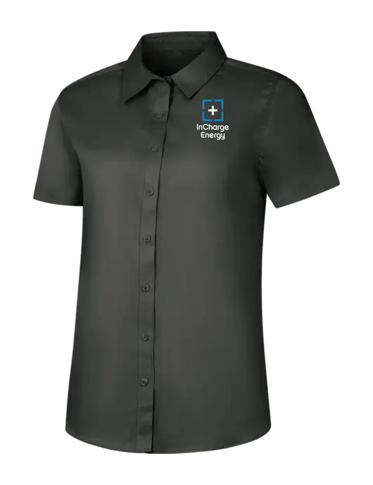 Womens Dark Grey Short Sleeve Superpro React Twill Shirt w/InCharge Logo