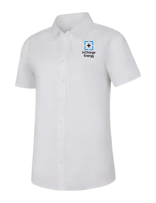 Womens White Short Sleeve Superpro React Twill Shirt w/InCharge Logo