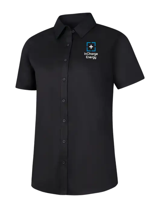 Womens Black Short Sleeve Superpro React Twill Shirt w/InCharge Logo