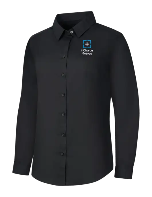 Womens Black Long Sleeve Carefree Poplin Shirt w/InCharge Logo