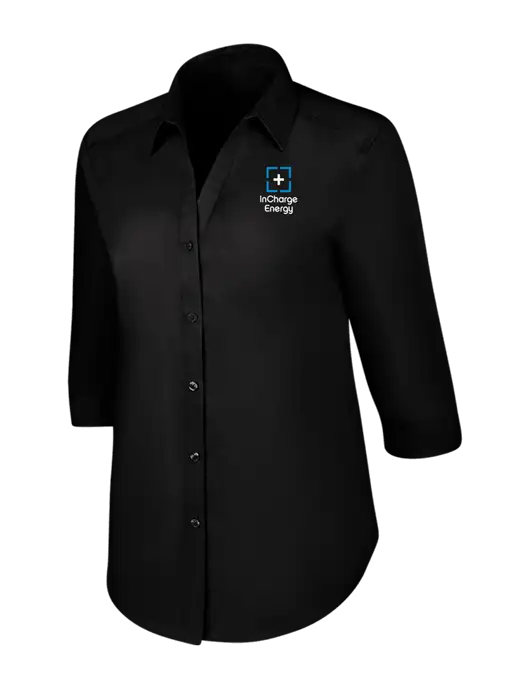 Womens Black 3/4 Sleeve Carefree Poplin Shirt w/InCharge Logo