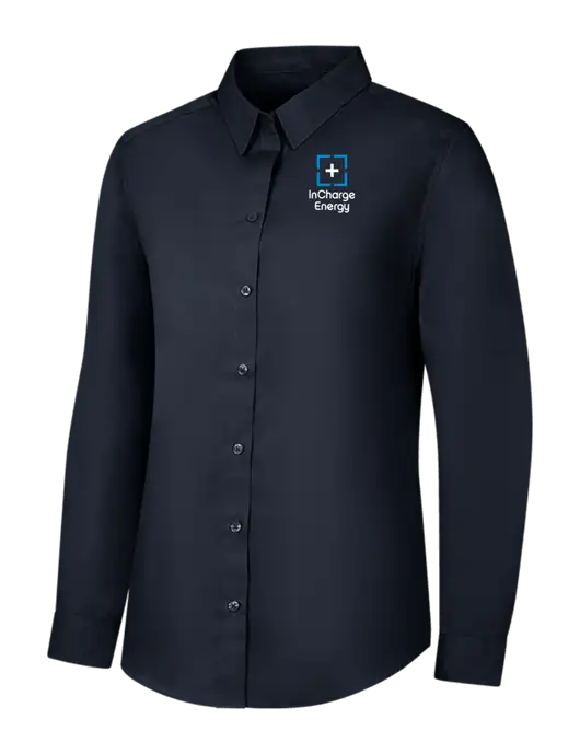 Womens River Blue Navy Long Sleeve Carefree Poplin Shirt w/InCharge Logo