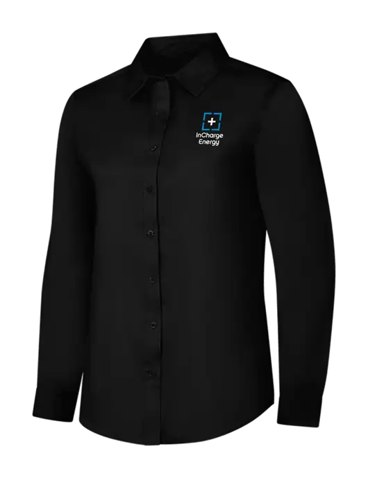 Womens Black Long Sleeve Superpro React Twill Shirt w/InCharge Logo