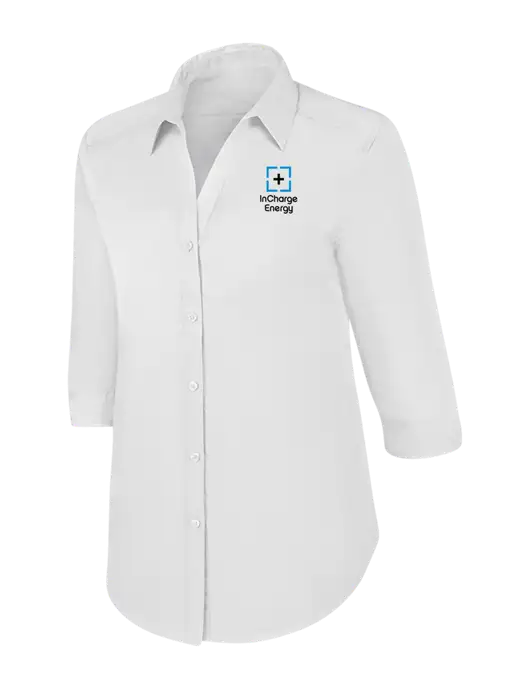 Womens White 3/4 Sleeve Carefree Poplin Shirt w/InCharge Logo