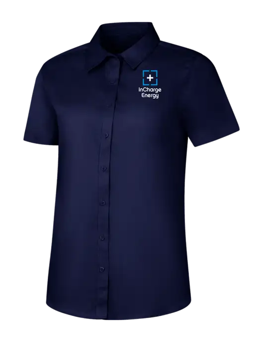 Womens Navy Short Sleeve Superpro React Twill Shirt w/InCharge Logo