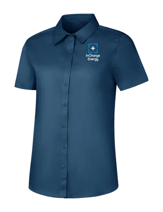 Womens Light Navy Short Sleeve Superpro React Twill Shirt w/InCharge Logo
