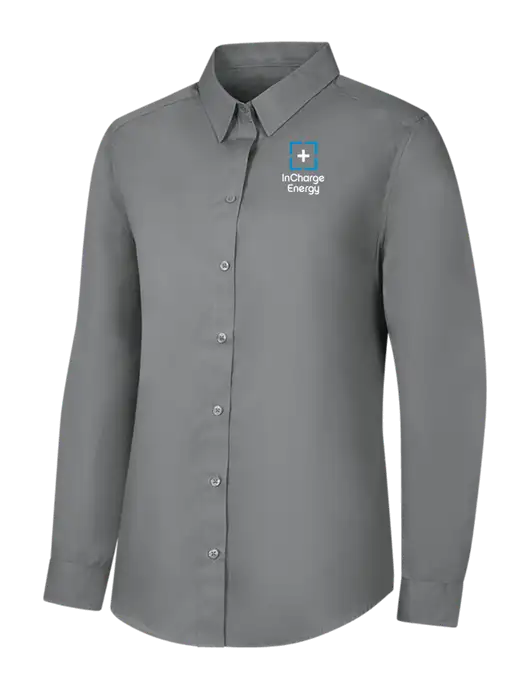 Womens Medium Grey Long Sleeve Carefree Poplin Shirt w/InCharge Logo