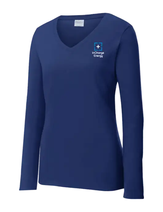 Womens  V-Neck Ring Spun Navy 4.5 oz Long Sleeve T-Shirt w/InCharge Logo