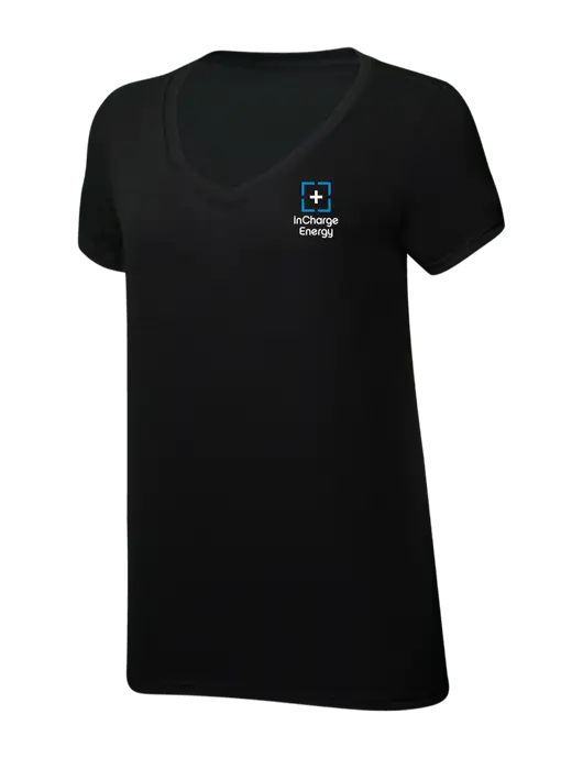 Womens Simply Soft V-Neck Black 4.5oz  Poly/Combed Ring Spun Cotton T-Shirt w/InCharge Logo