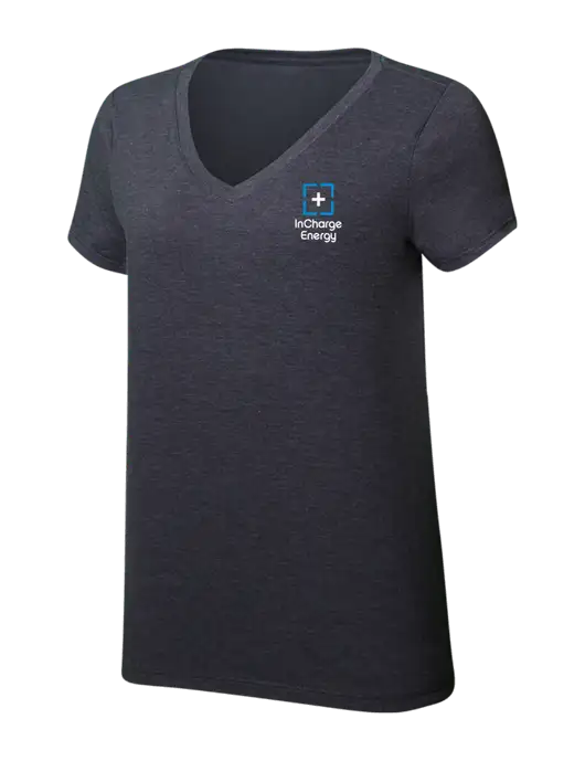 Womens Simply Soft V-Neck Heather Charcoal 4.5oz  Poly/Combed Ring Spun Cotton T-Shirt w/InCharge Logo