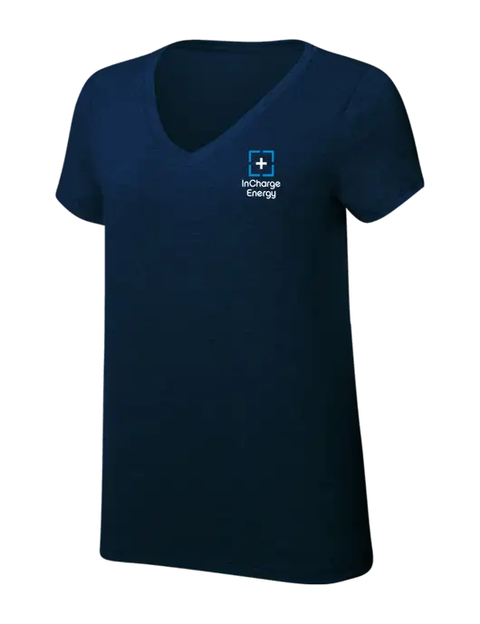 Womens Simply Soft V-Neck New Navy 4.5oz  Poly/Combed Ring Spun Cotton T-Shirt w/InCharge Logo