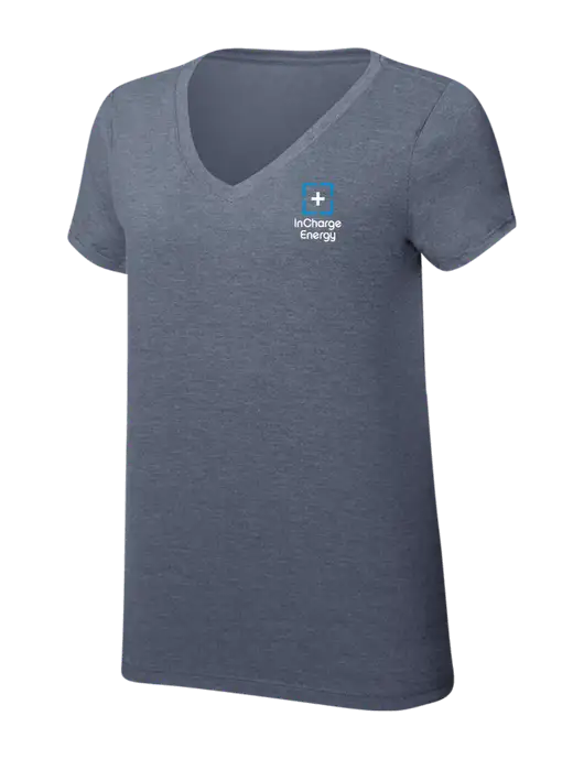 Womens Simply Soft V-Neck Navy Frost 4.5oz  Poly/Combed Ring Spun Cotton T-Shirt w/InCharge Logo