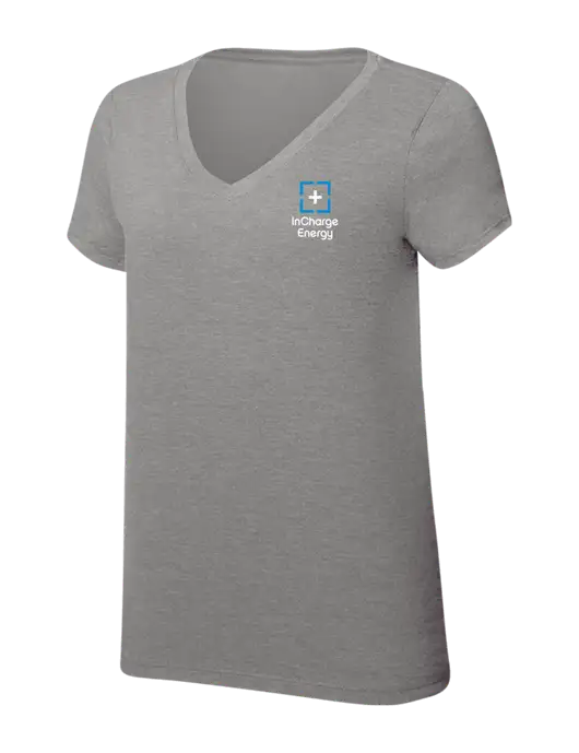 Womens Simply Soft V-Neck Grey Frost 4.5oz  Poly/Combed Ring Spun Cotton T-Shirt w/InCharge Logo