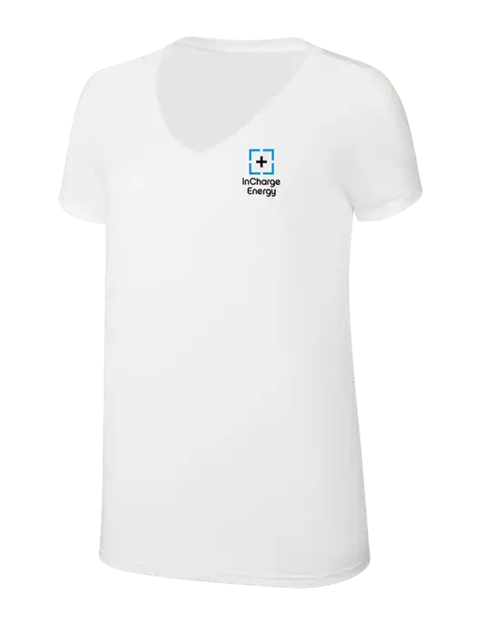 Womens Simply Soft V-Neck White 4.5oz  Poly/Combed Ring Spun Cotton T-Shirt w/InCharge Logo