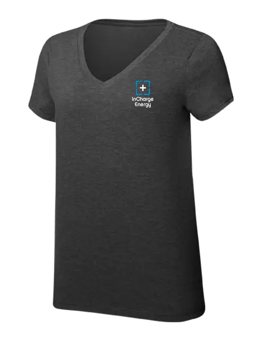 Womens Simply Soft V-Neck Black Frost 4.5oz  Poly/Combed Ring Spun Cotton T-Shirt w/InCharge Logo