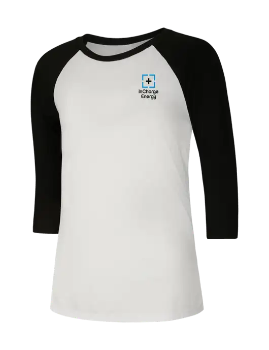 Womens Simply Soft 3/4 Sleeve Black/White Ring Spun Cotton T-Shirt w/InCharge Logo
