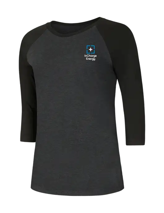 Womens Simply Soft 3/4 Sleeve Black/Black Frost Ring Spun Cotton T-Shirt w/InCharge Logo