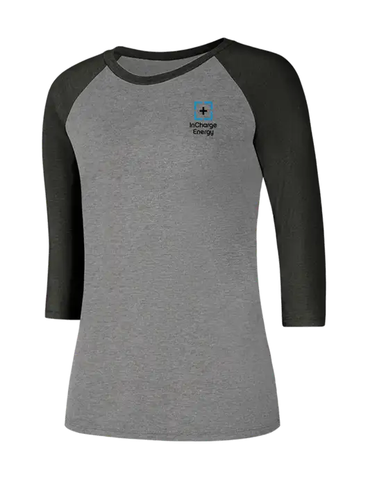 Womens Simply Soft 3/4 Sleeve Black Frost/Grey Frost Ring Spun Cotton T-Shirt w/InCharge Logo