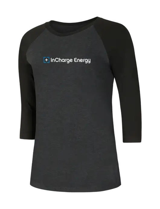 Womens Simply Soft 3/4 Sleeve Black/Black Frost Ring Spun Cotton T-Shirt w/InCharge Logo