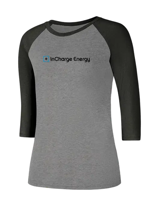 Womens Simply Soft 3/4 Sleeve Black Frost/Grey Frost Ring Spun Cotton T-Shirt w/InCharge Logo