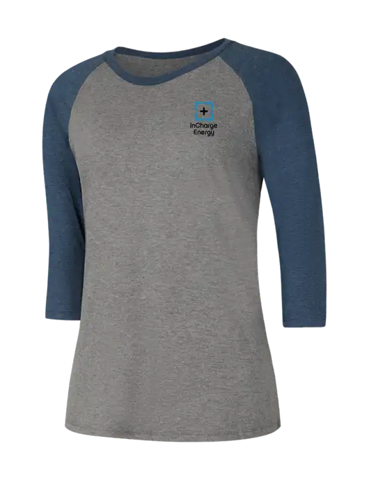 Womens Simply Soft 3/4 Sleeve Navy Frost/Grey Frost Ring Spun Cotton T-Shirt w/InCharge Logo