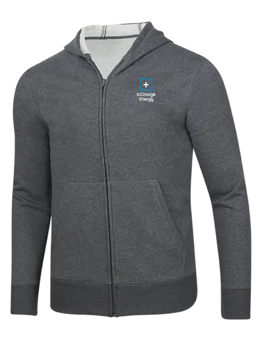 Full-Zip Dark Grey Heather Heavyweight Hooded Sweatshirt w/InCharge Logo