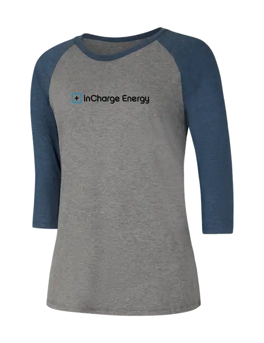 Womens Simply Soft 3/4 Sleeve Navy Frost/Grey Frost Ring Spun Cotton T-Shirt w/InCharge Logo