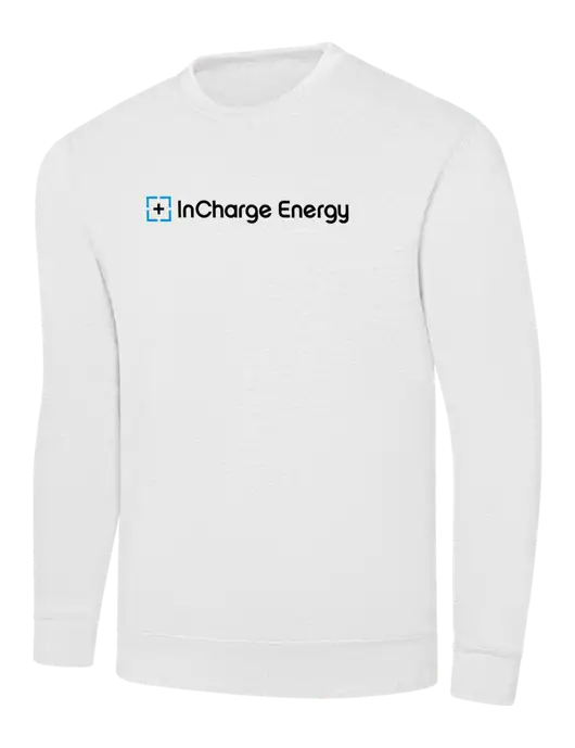 White 7.8 oz Ring Spun Crew Sweatshirt w/InCharge Logo