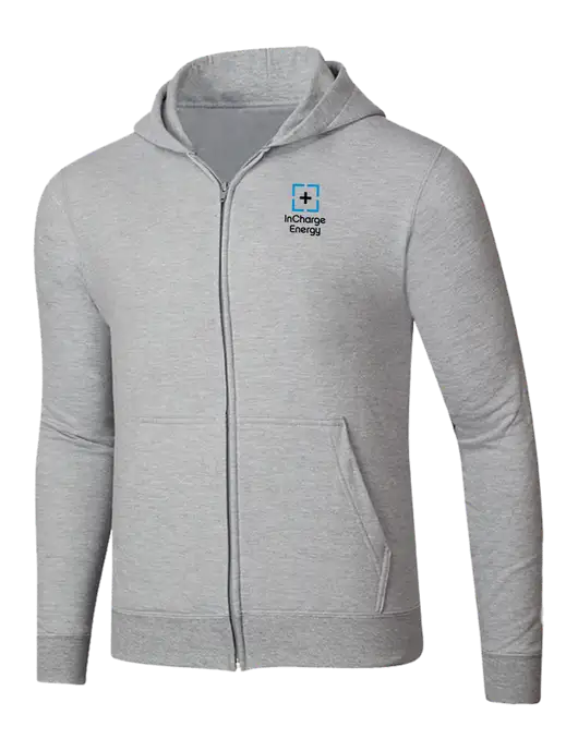 Light Grey Heather 8.5 oz Ring Spun Zip Hooded Sweatshirt w/InCharge Logo