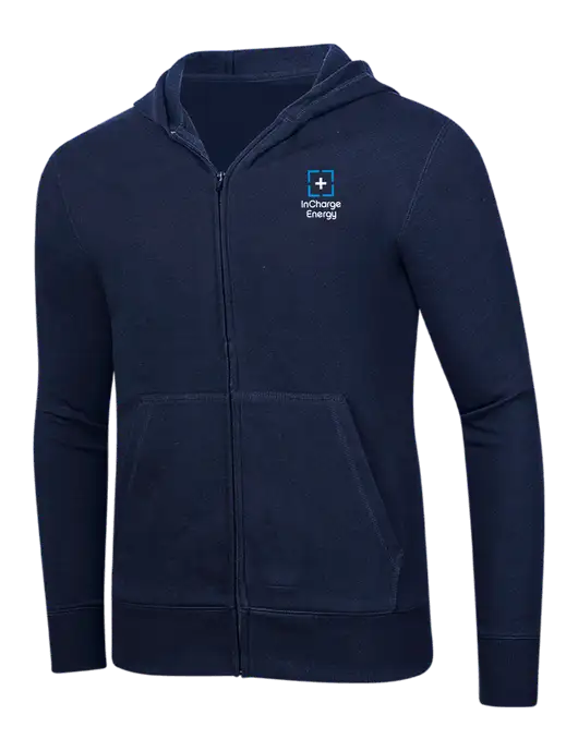 Full-Zip Navy Heavyweight Hooded Sweatshirt w/InCharge Logo