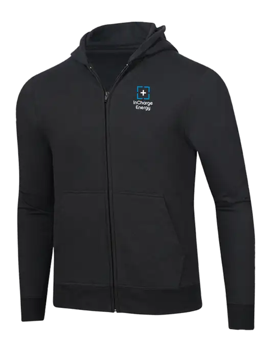 Jet Black 8.5 oz Ring Spun Zip Hooded Sweatshirt w/InCharge Logo