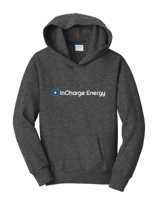 Youth Heather Grey 7.8oz Cotton/Poly Pullover Hooded Sweatshirt w/InCharge Logo