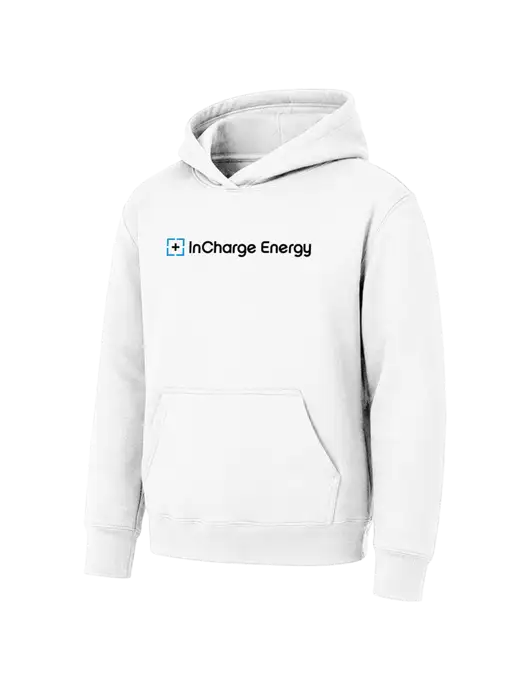 Youth White 7.8 oz Pullover Hooded Sweatshirt w/InCharge Logo