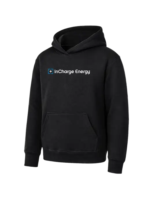 Youth Black 7.8 oz Pullover Hooded Sweatshirt w/InCharge Logo