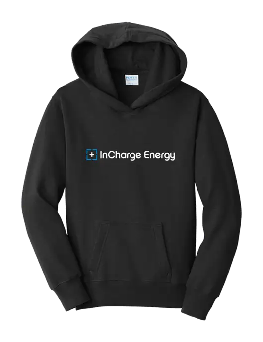Youth Jet Black 7.8 oz Cotton/Poly Pullover Hooded Sweatshirt w/InCharge Logo