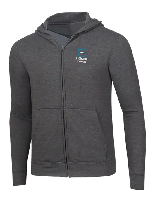 Dark Heather Grey 8.5 oz Ring Spun Zip Hooded Sweatshirt w/InCharge Logo