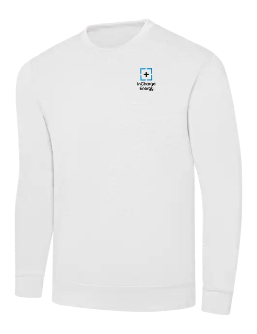 White 7.8 oz Ring Spun Crew Sweatshirt w/InCharge Logo